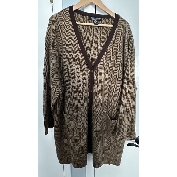 Dialogue Red Duster VNeck  Sweater Brown Herrigbone 3x Womens - Picture 1 of 13